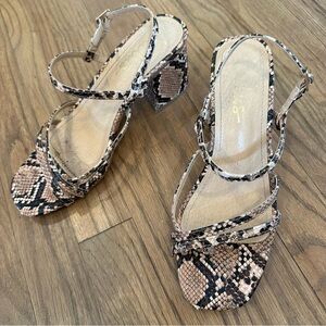 Lulus Fanny Tan Snake-Embossed Strappy High Heel Sandals